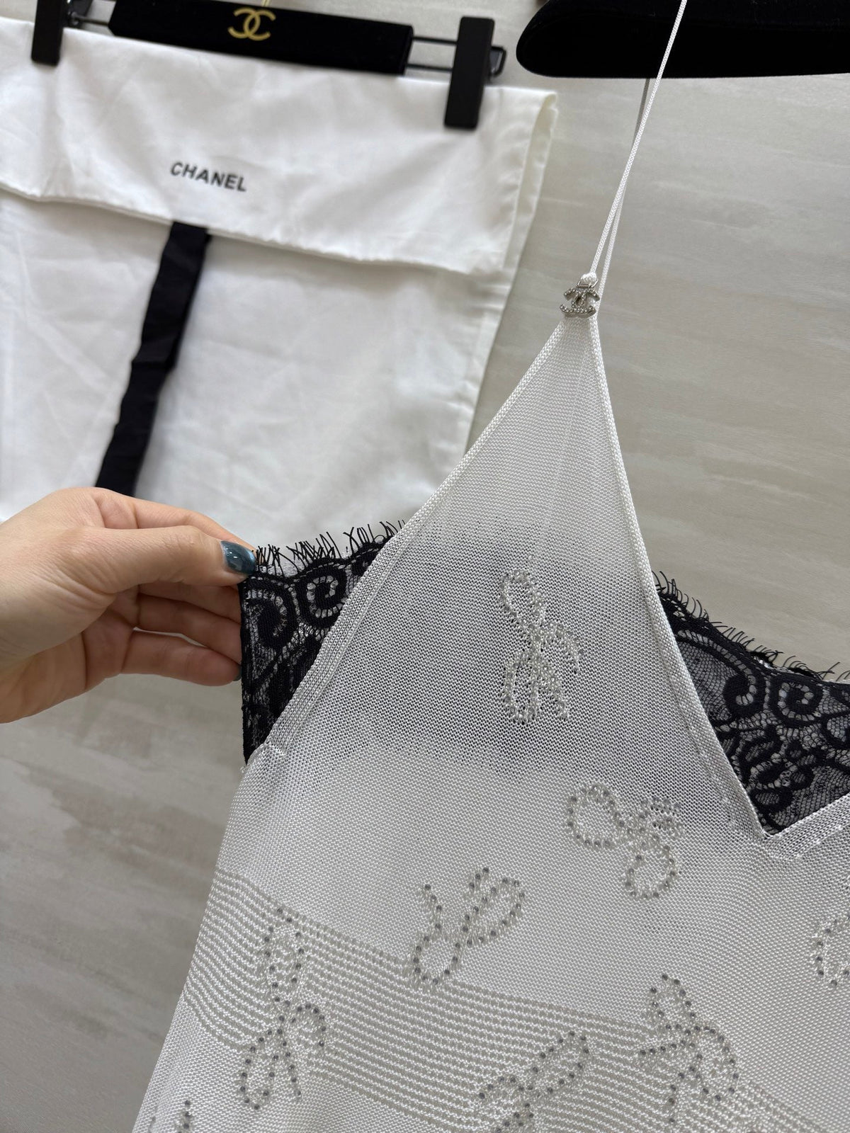 Chanel 2026 Camisole Dress White Lace Cotton