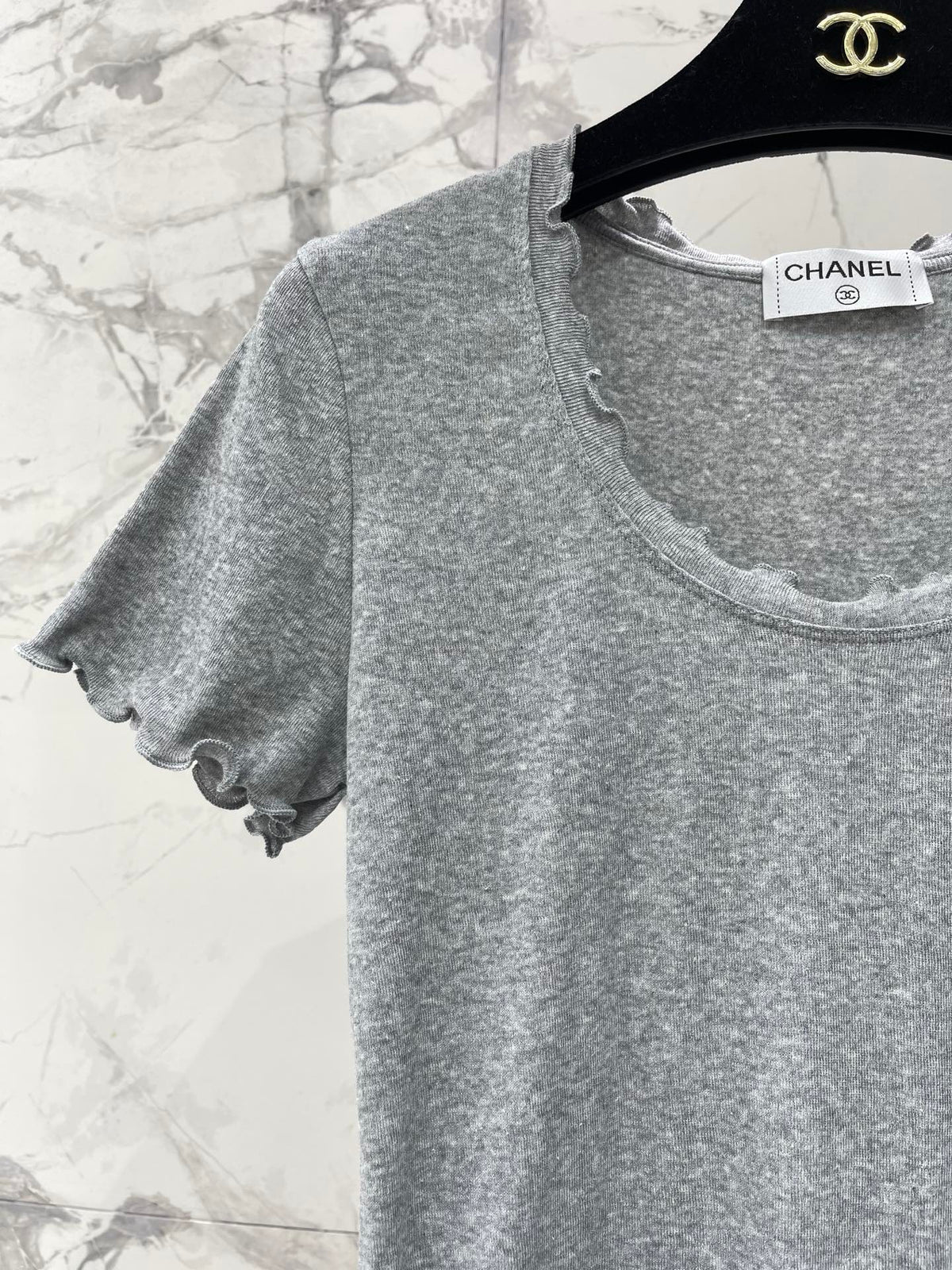 Chanel 2026 Scalloped Neckline T-shirt White Purple Gray Cotton