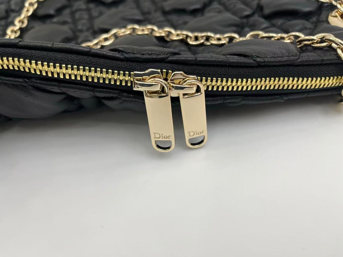 Dior 2026 Crunchy Bag 38cm Black Puffy Macrocannage Calfskin
