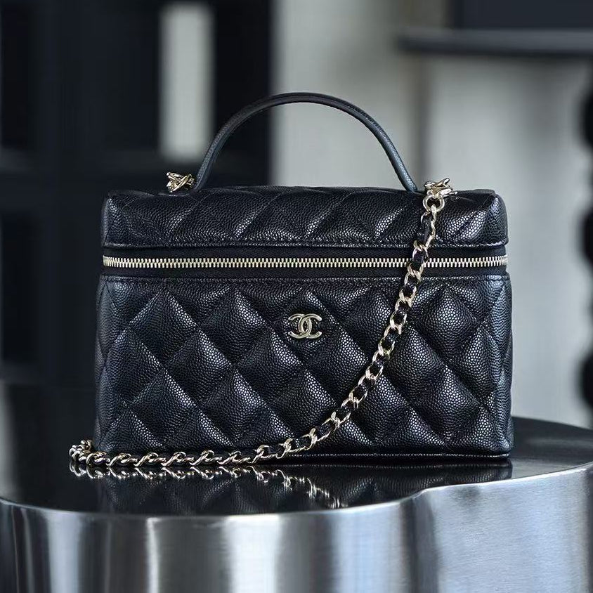Chanel 2026 Vanity Bag 19.5cm Black Silver Caviar Leather