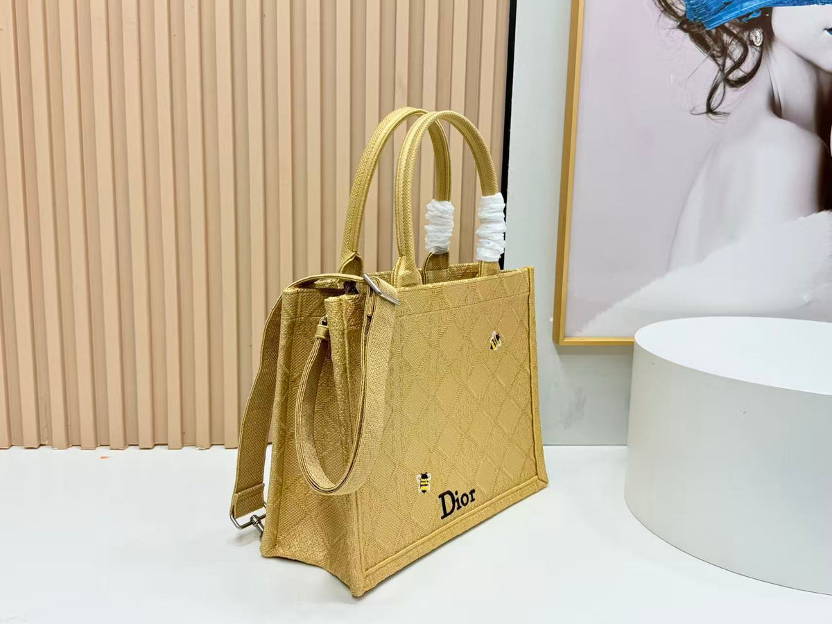 Dior 2026 Book Tote with Embroidered Bee Yellow Canvas