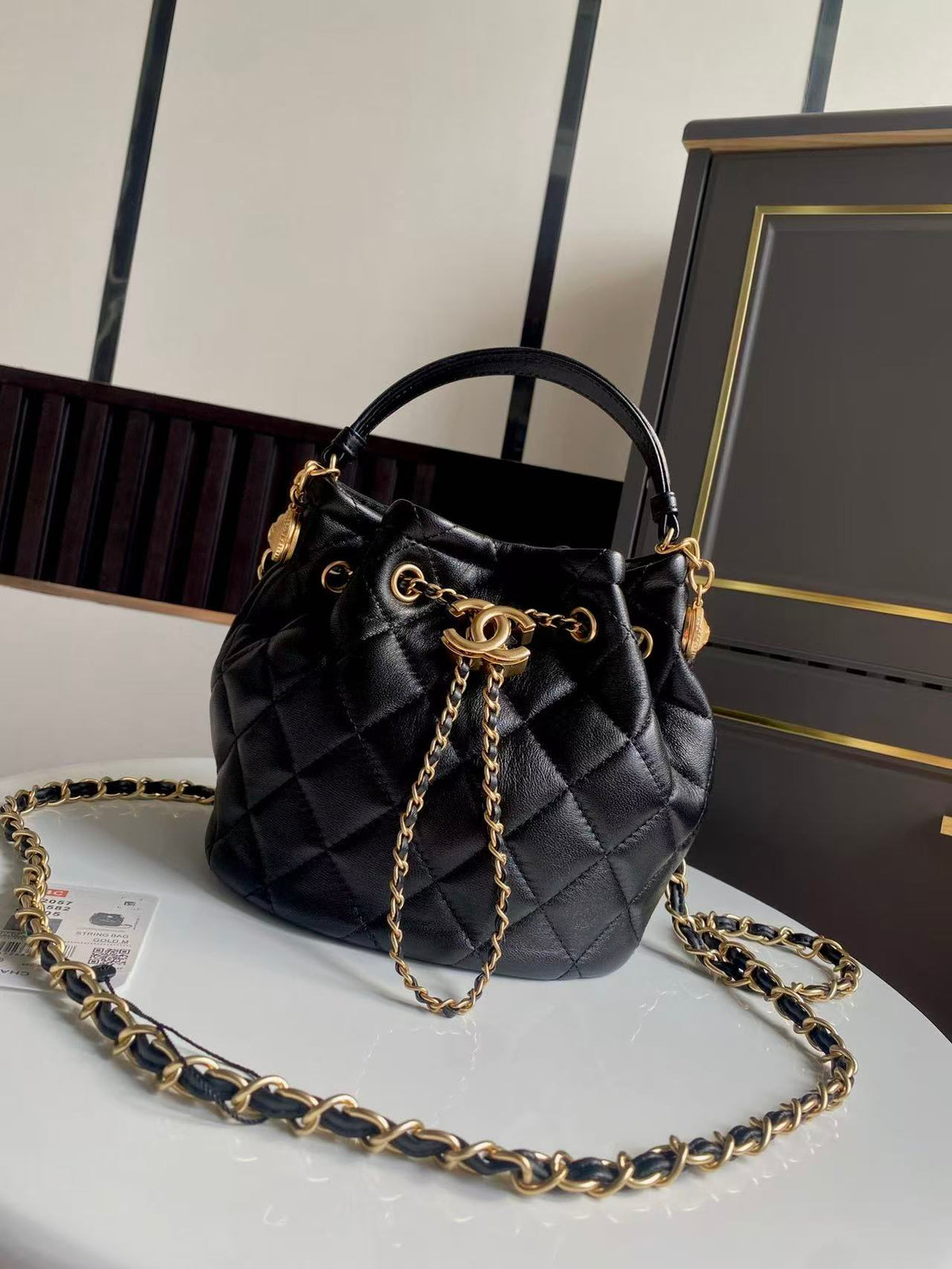 Chanel Bucket Bag 24cm Black Lambskin