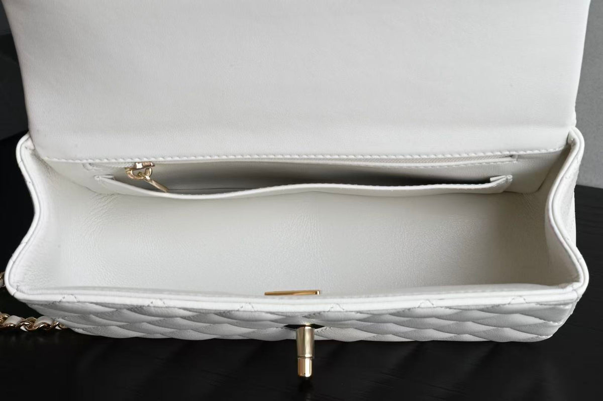 Chanel Flap With Top Handle 20cm White Lambskin