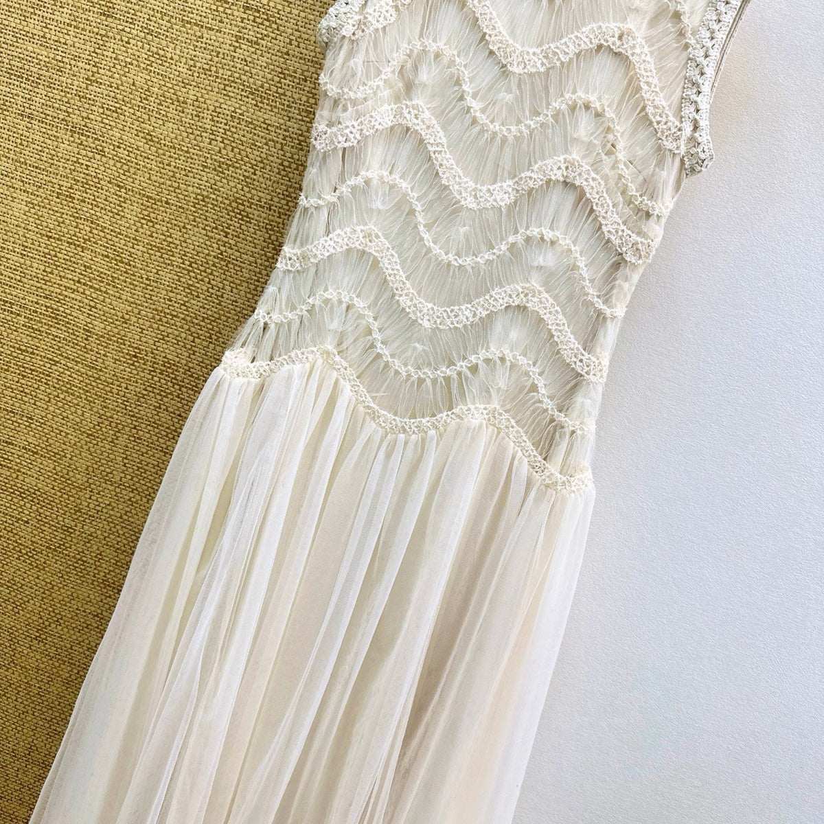 Dior 2026 Heavy-duty Woven Lace-trimmed Tulle Dress Cream Cotton 323789