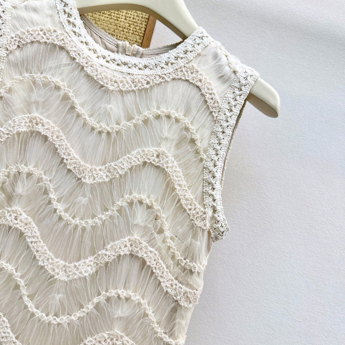 Dior 2026 Heavy-duty Woven Lace-trimmed Tulle Dress Cream Cotton 323789