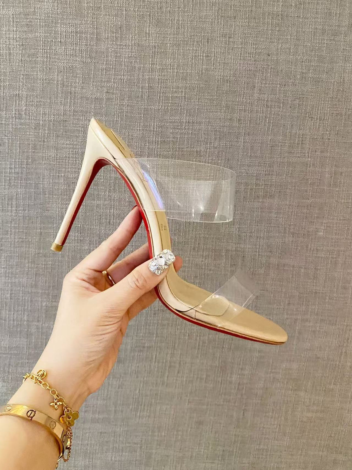 Christian Louboutin 2026 Just Nothing TPU Sandal 100mm Beige Leather