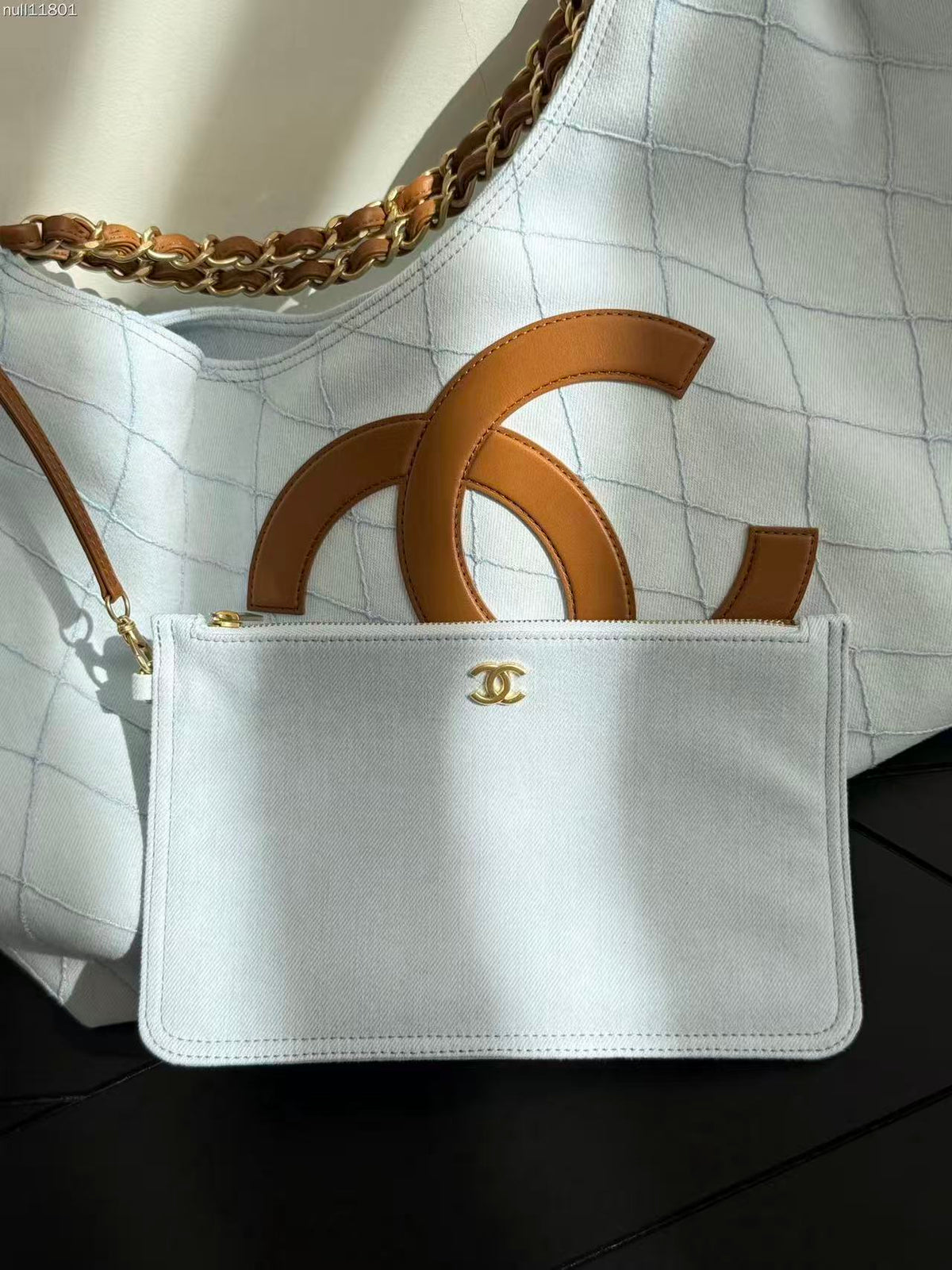 Chanel 2026 Bag 43cm Light Blue mix Brown Denim Leather