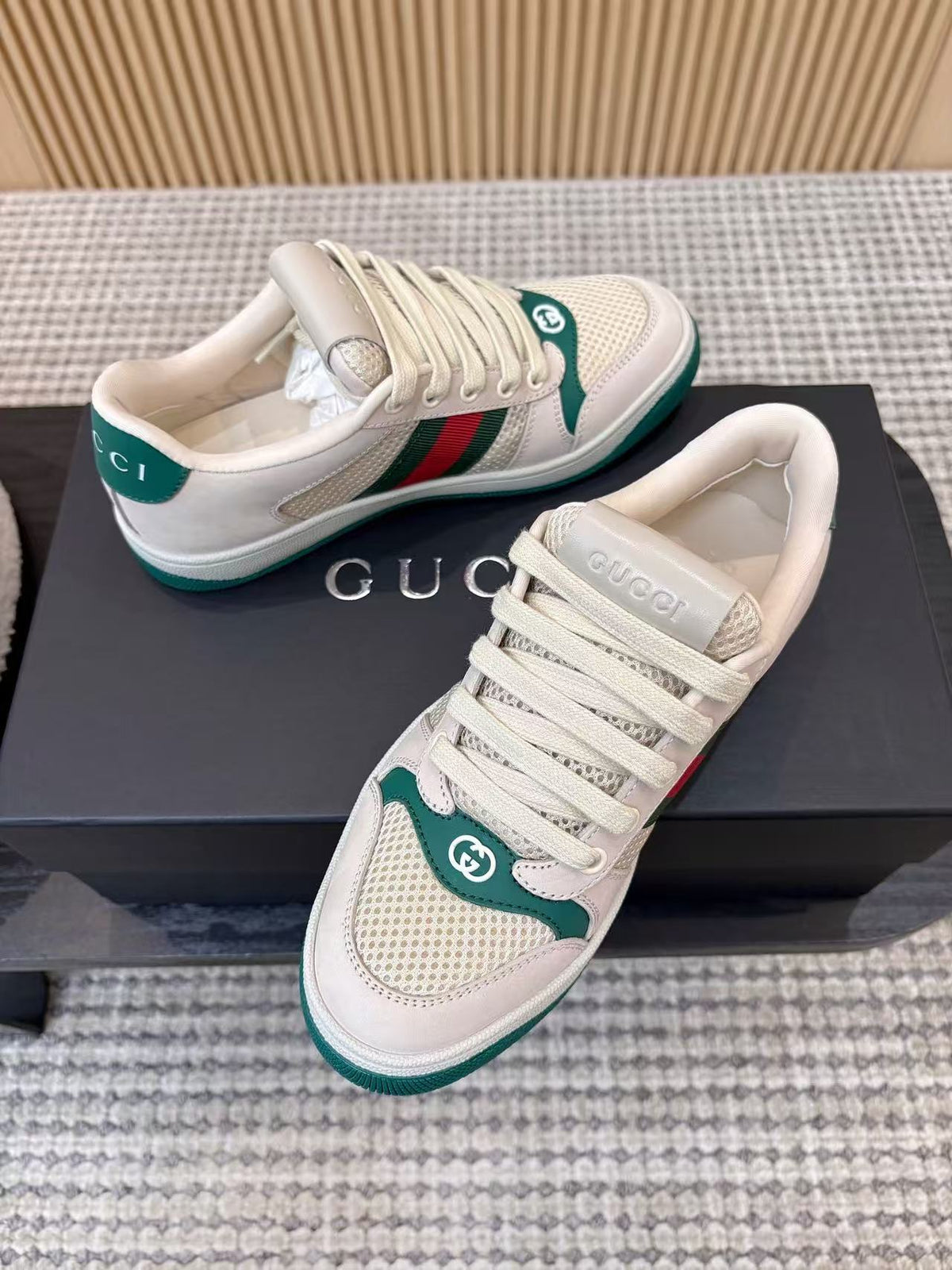 Gucci 2026 Screener Sneaker White Green Red Mesh Leather