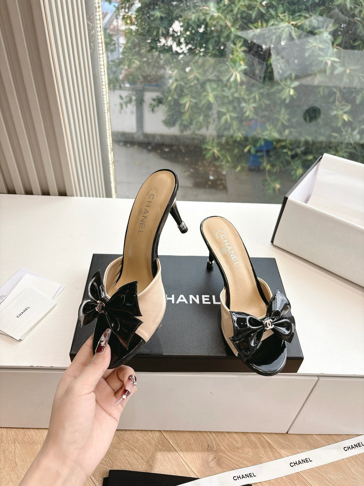 Chanel 2026 Black Bow Mule 80mm Leather