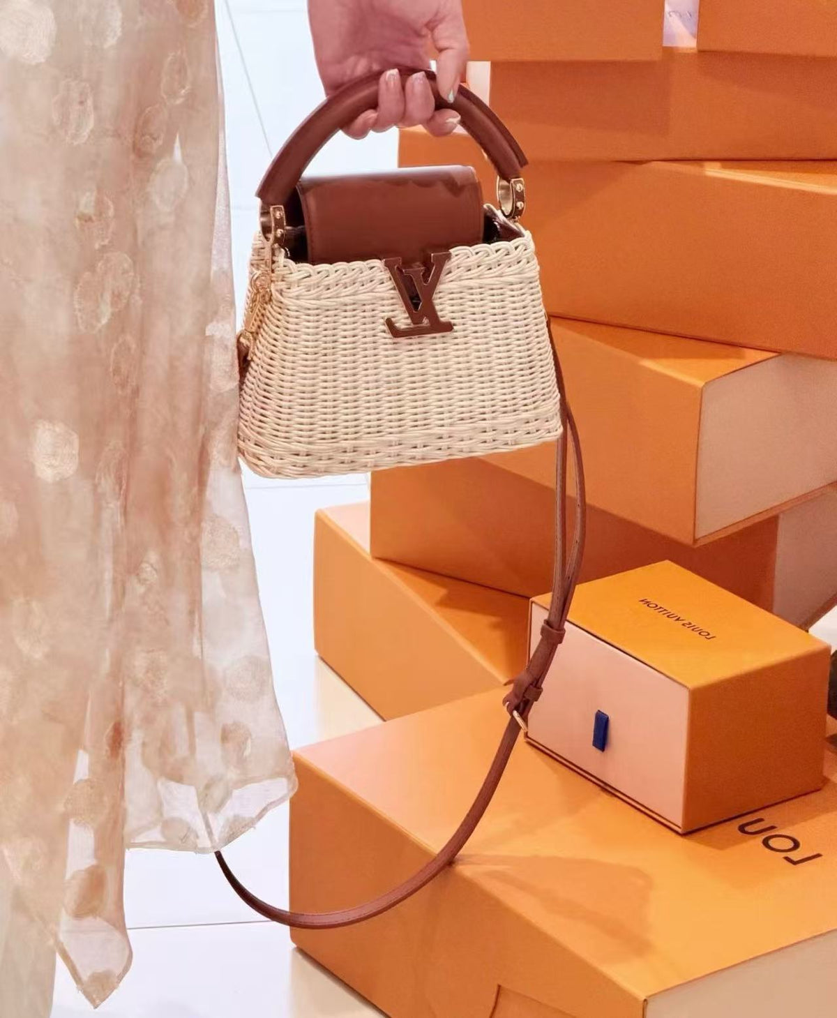 Louis Vuitton 2026 Capucines BB Bag Beige Brown Raffia Leather