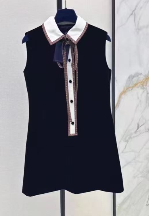 LV 2026 Monogram Bow Color-Blocked Dress Black Polyester