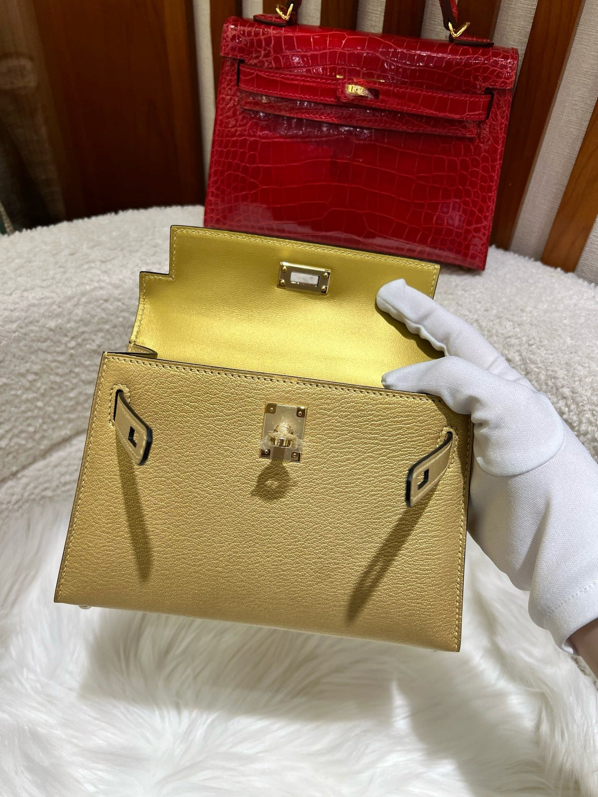 Hermes 2026 Mini Kelly II Bag 19cm Metallic Gold Goatskin Leather