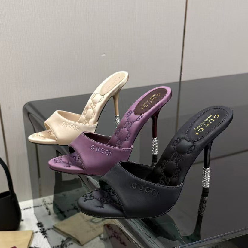 Gucci 2026 Logo-embossed Sandal 100mm Satin Leather