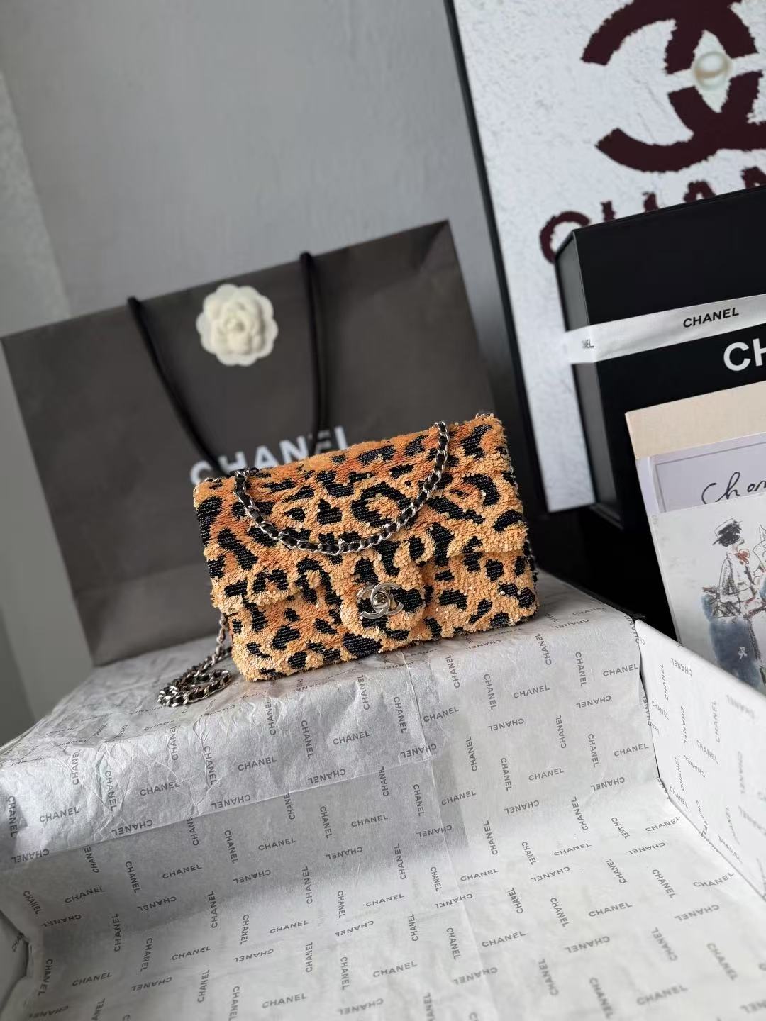 Chanel 2026 Flap Bag 21cm Leopard Sequin Leather