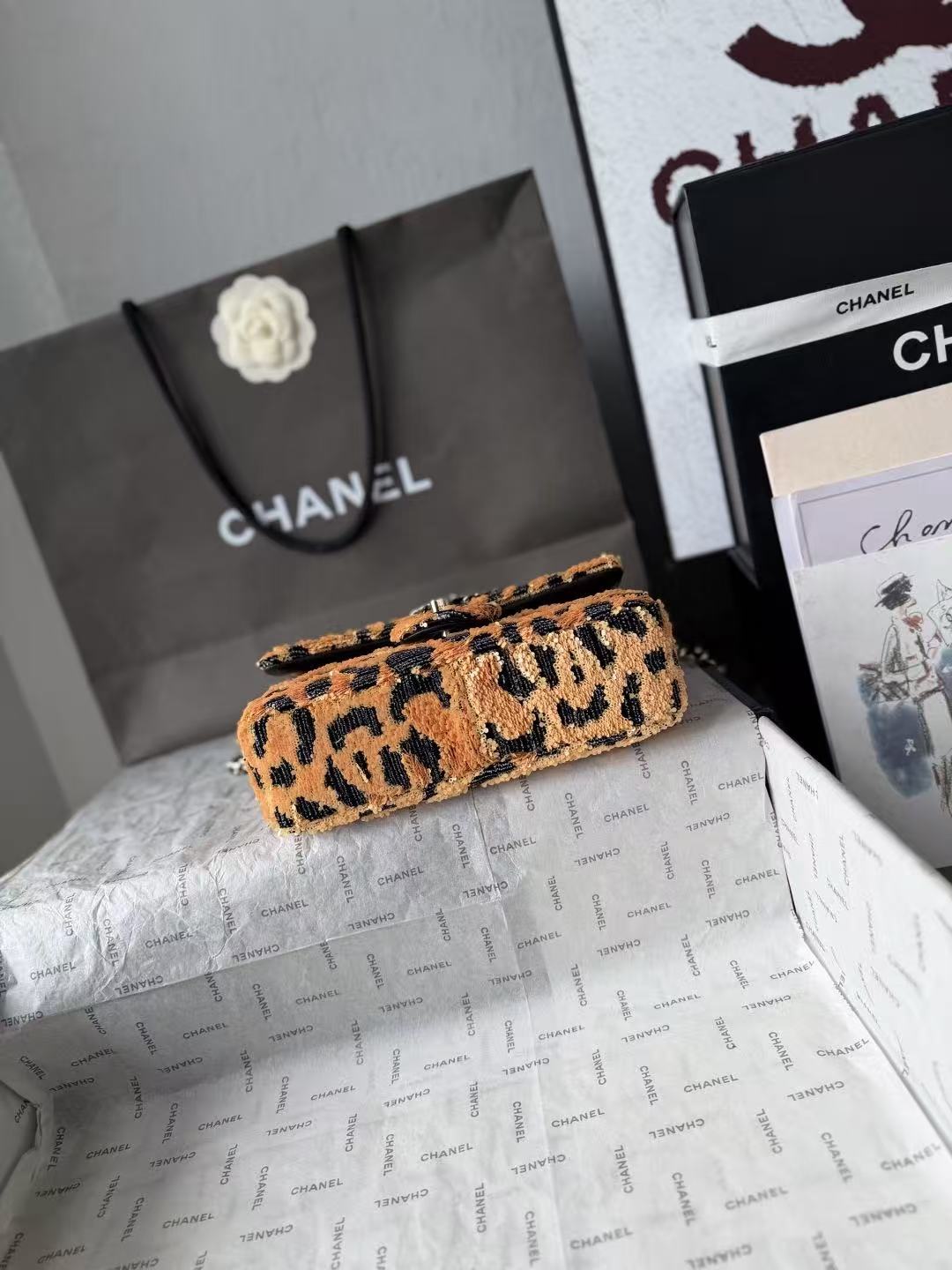 Chanel 2026 Flap Bag 21cm Leopard Sequin Leather