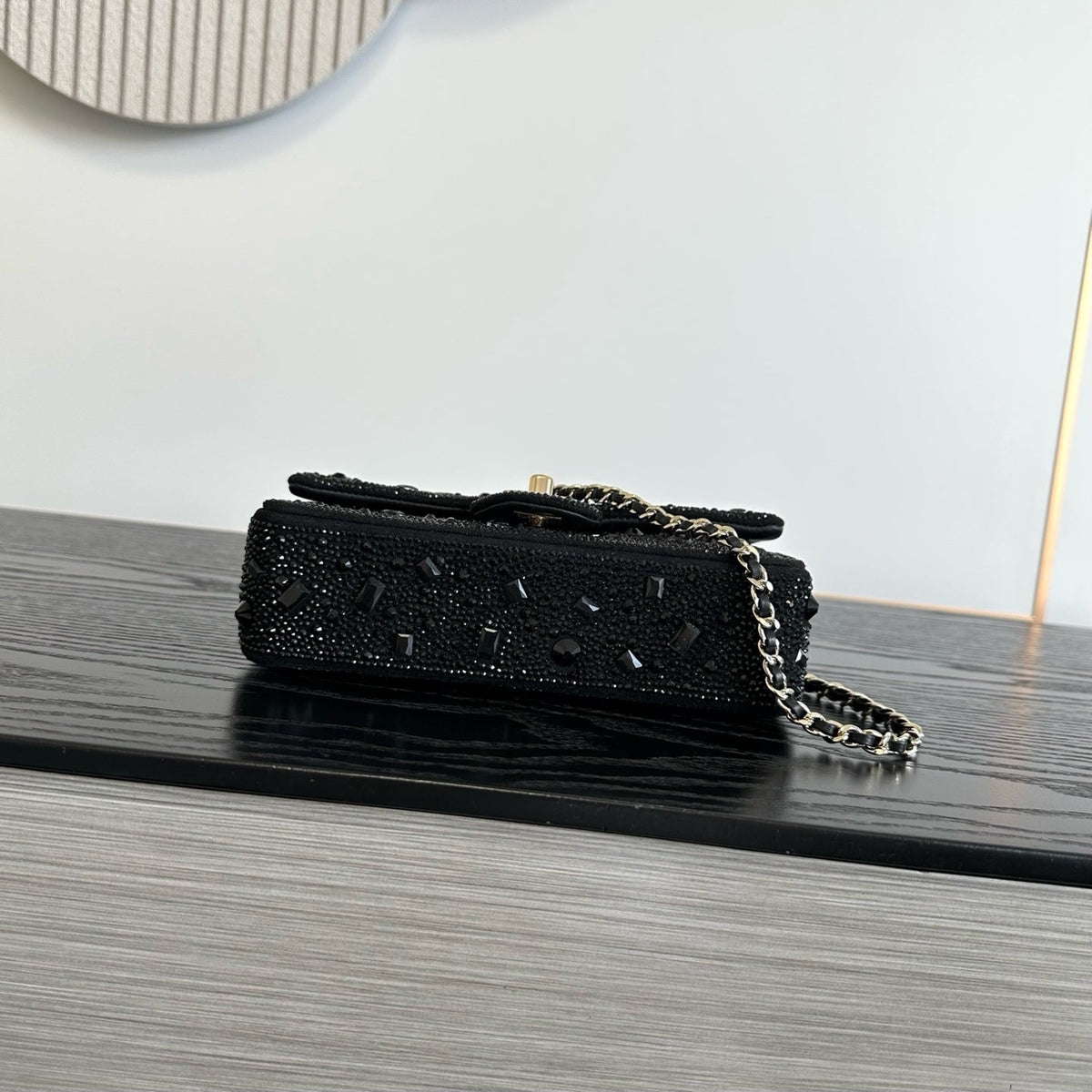 Chanel 2026 Bag 21cm Black And Silver Strass Leather