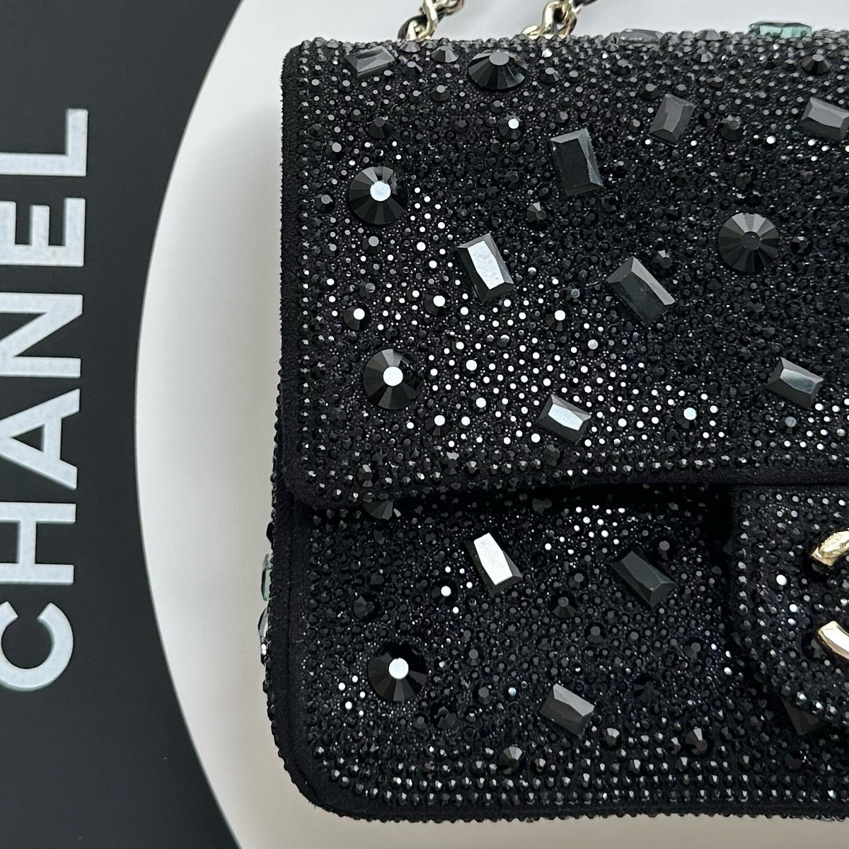 Chanel 2026 Bag 21cm Black And Silver Strass Leather