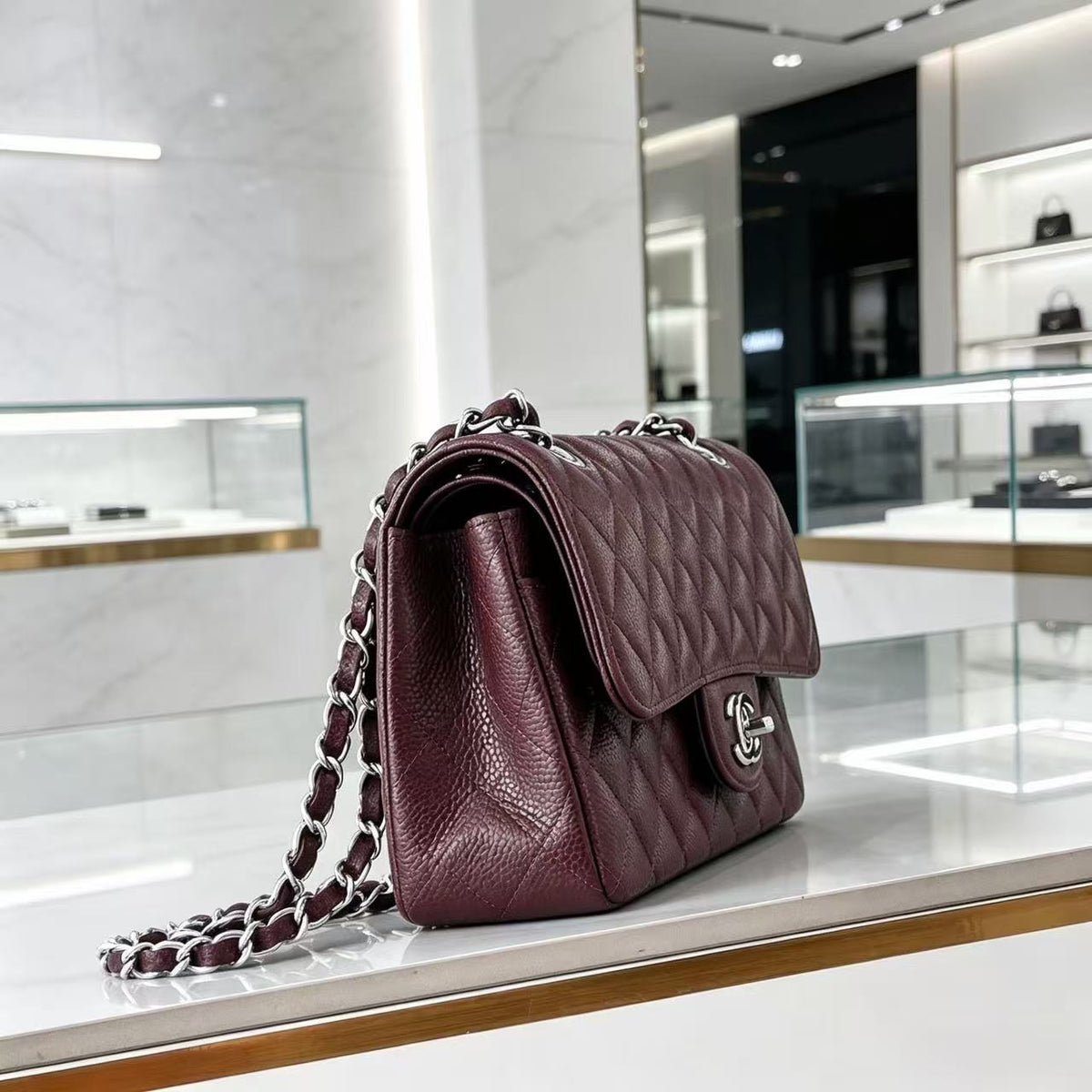 Chanel 2026 Classic Flap Bag Burgundy Textured Calfskin