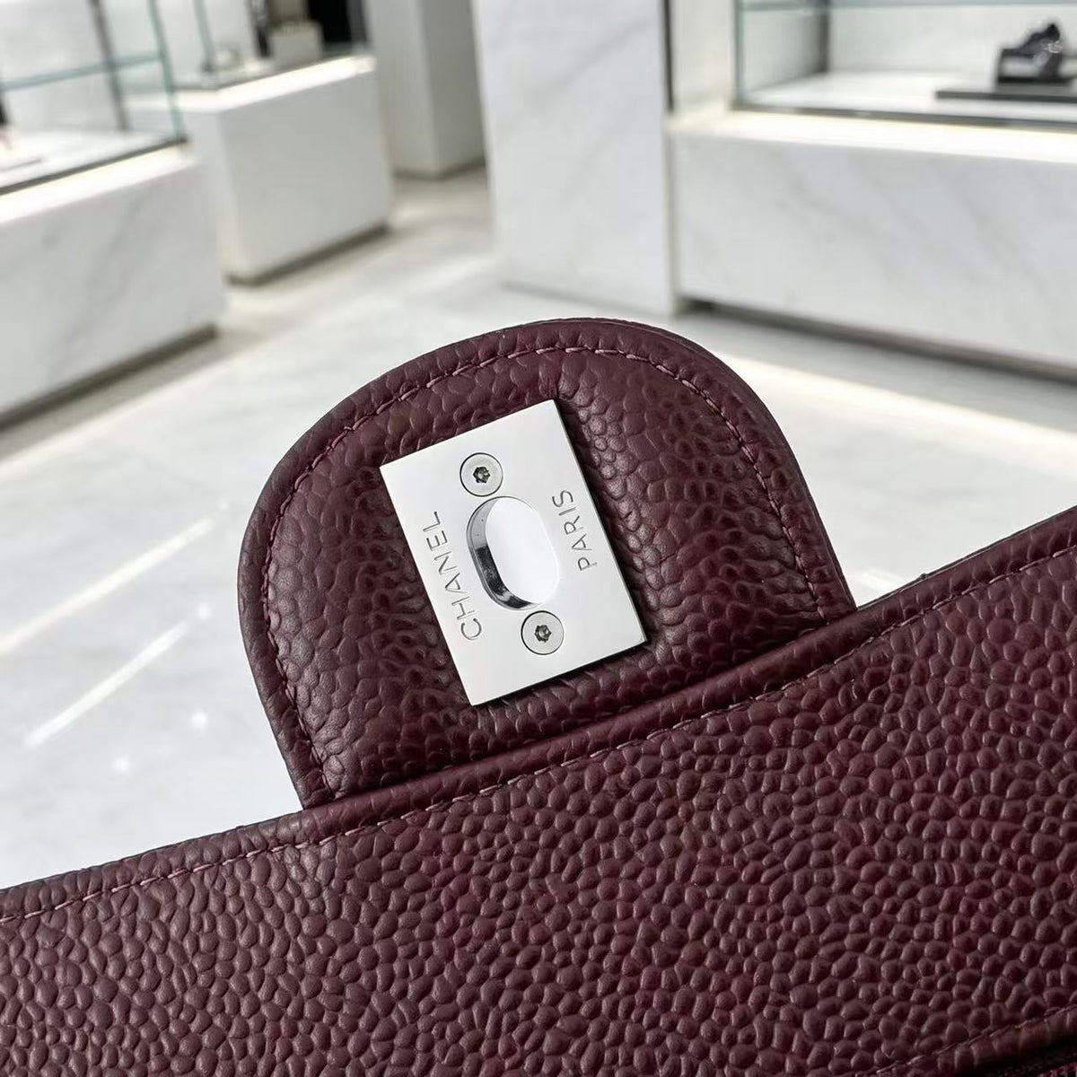 Chanel 2026 Classic Flap Bag Burgundy Textured Calfskin