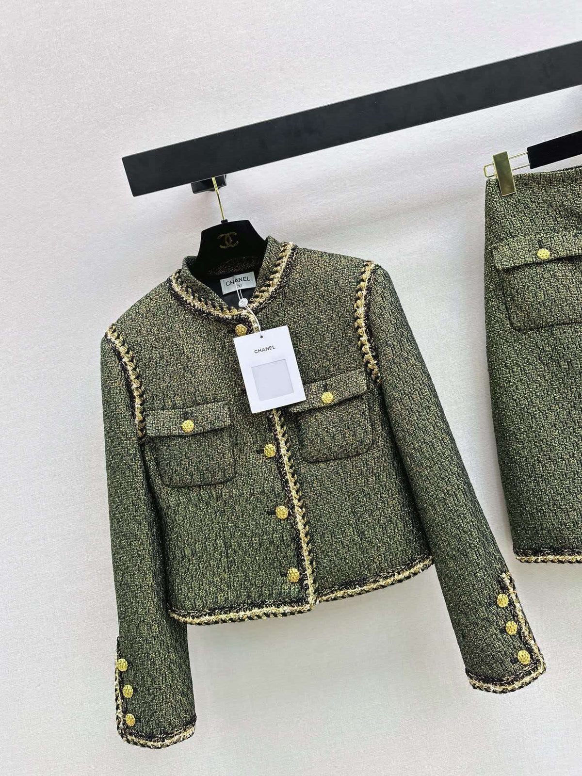 Chanel 2026 Jacket And Skirt Set Moss Green Tweed