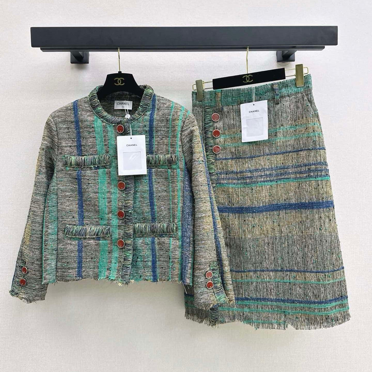 Chanel 2026 Jacket And Skirt Set Blue Mix Colors Tweed