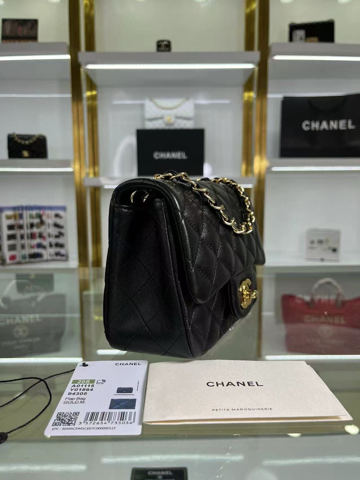 CC 24K Mini Flap Bag 18cm Black Lambskin Light Gold Hardware