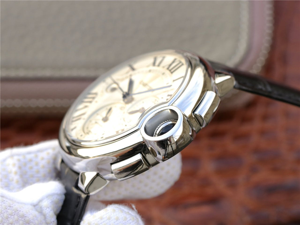 BALLON BLEU 42 CHRONOGRAPH STEEL SILVER DIAL LEATHER BRACELET
