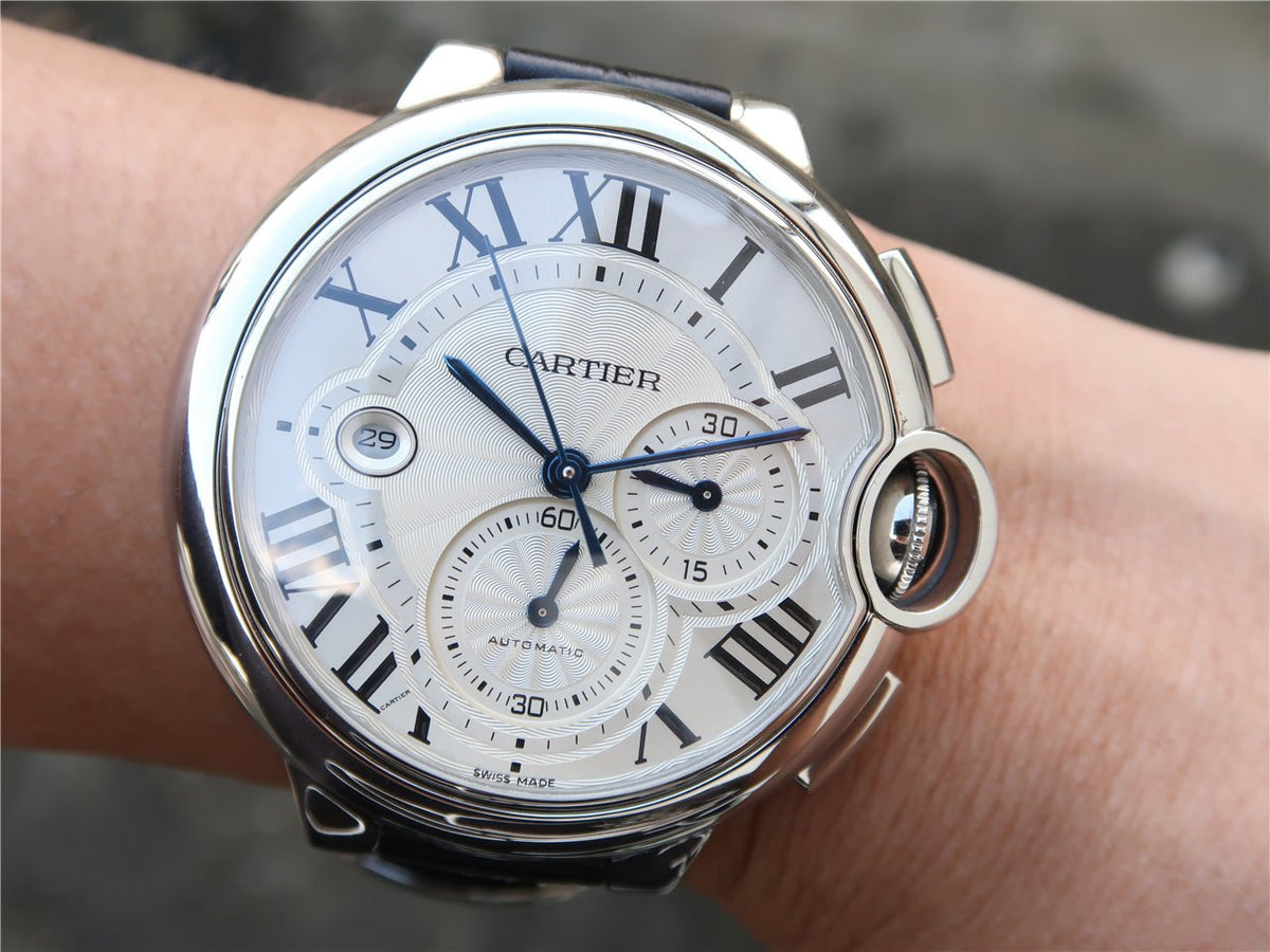 BALLON BLEU 42 CHRONOGRAPH STEEL SILVER DIAL LEATHER BRACELET