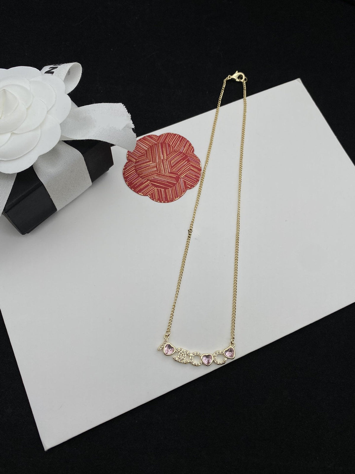 Chanel Pink Heart CC Logo Necklace