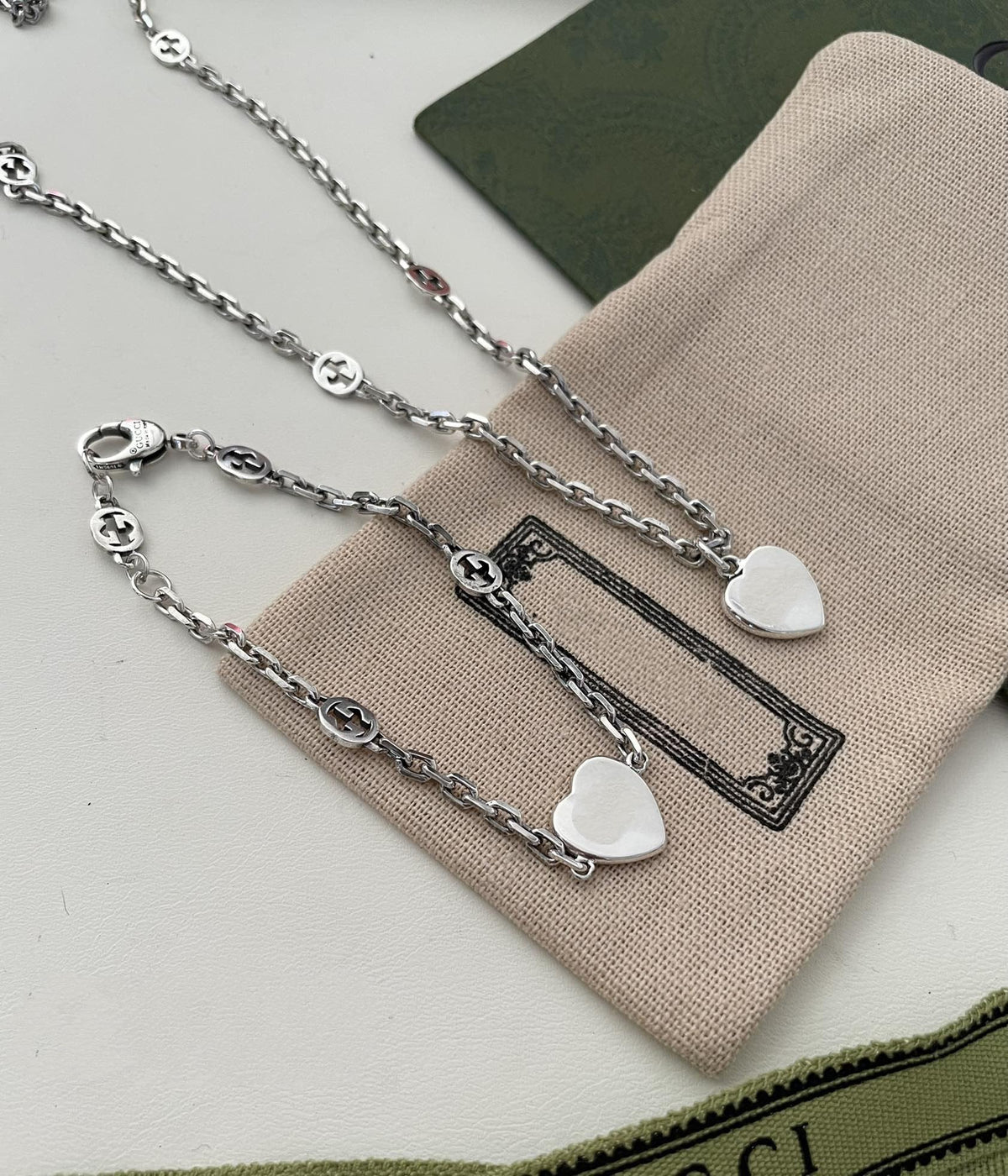 GG HEARTS STERLING SILVER RED ENAMEL PENDANT NECKLACE