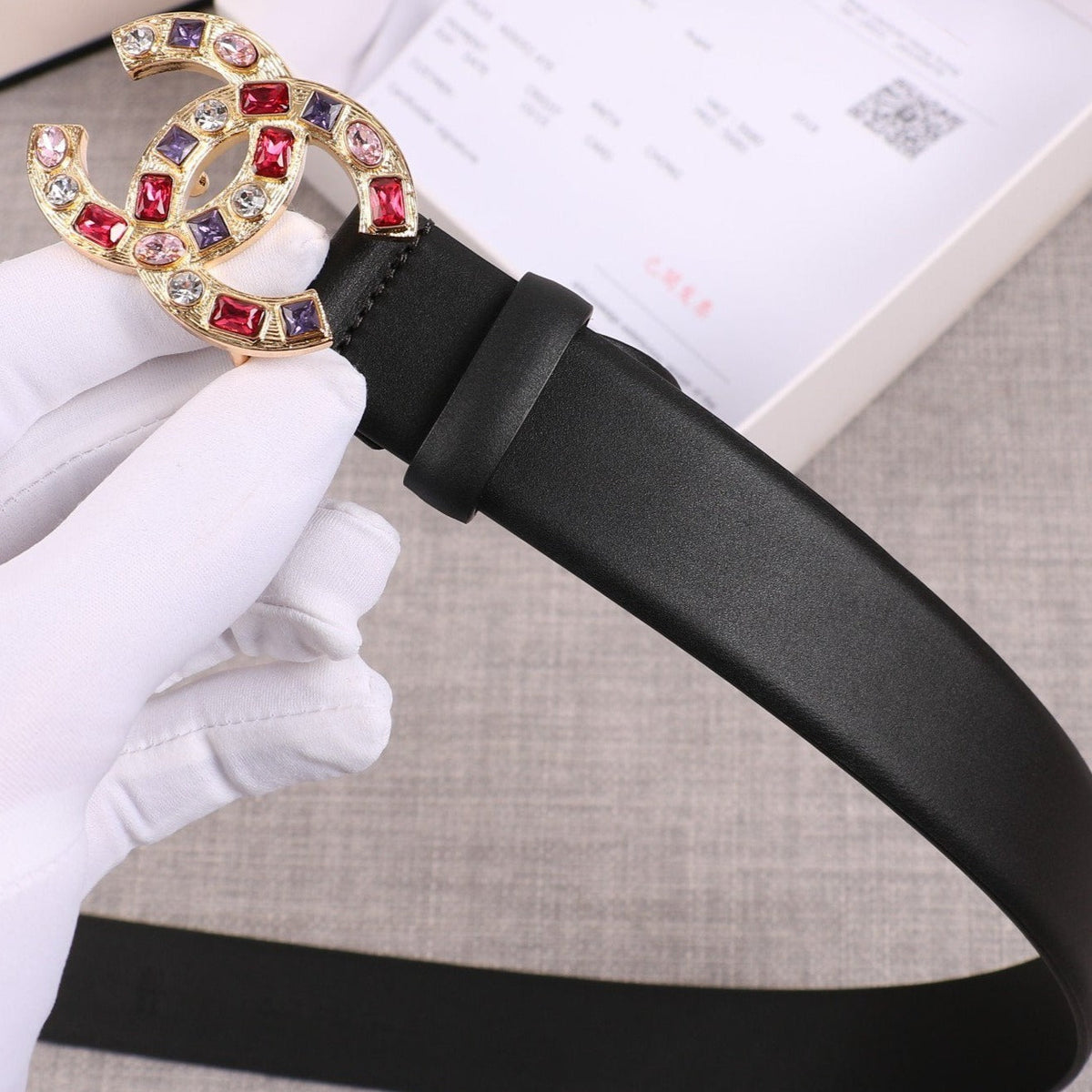 CC WOMEN'S BELT BUCKLE GOLD BLACK LEATHER 3.0CM
