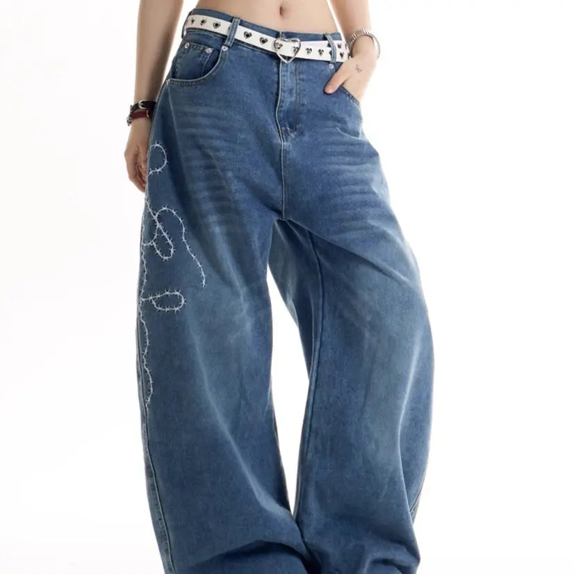 American Retro Hot Girl Embroidered Machete Jeans hercurva