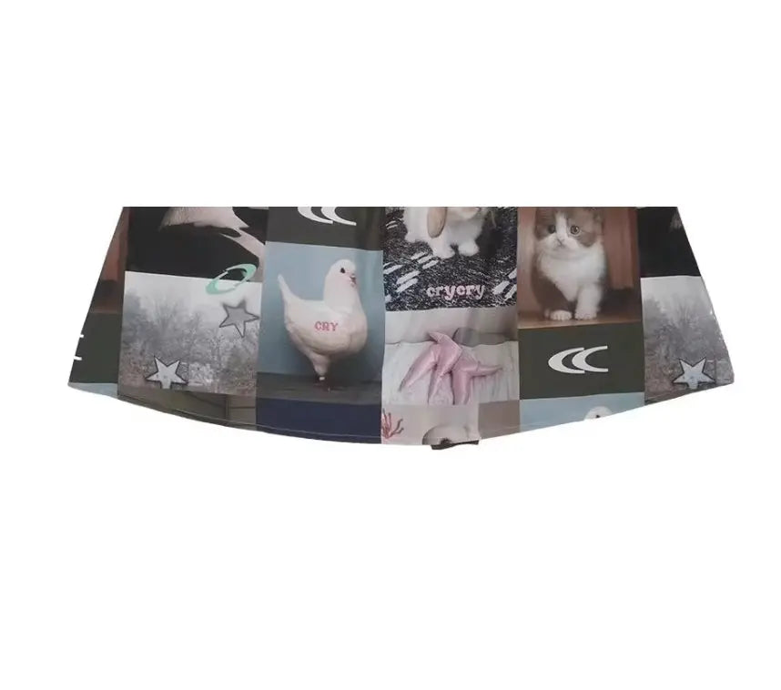 Rabbit Cat Printed Cute A Pendulum Length Skirt hercurva