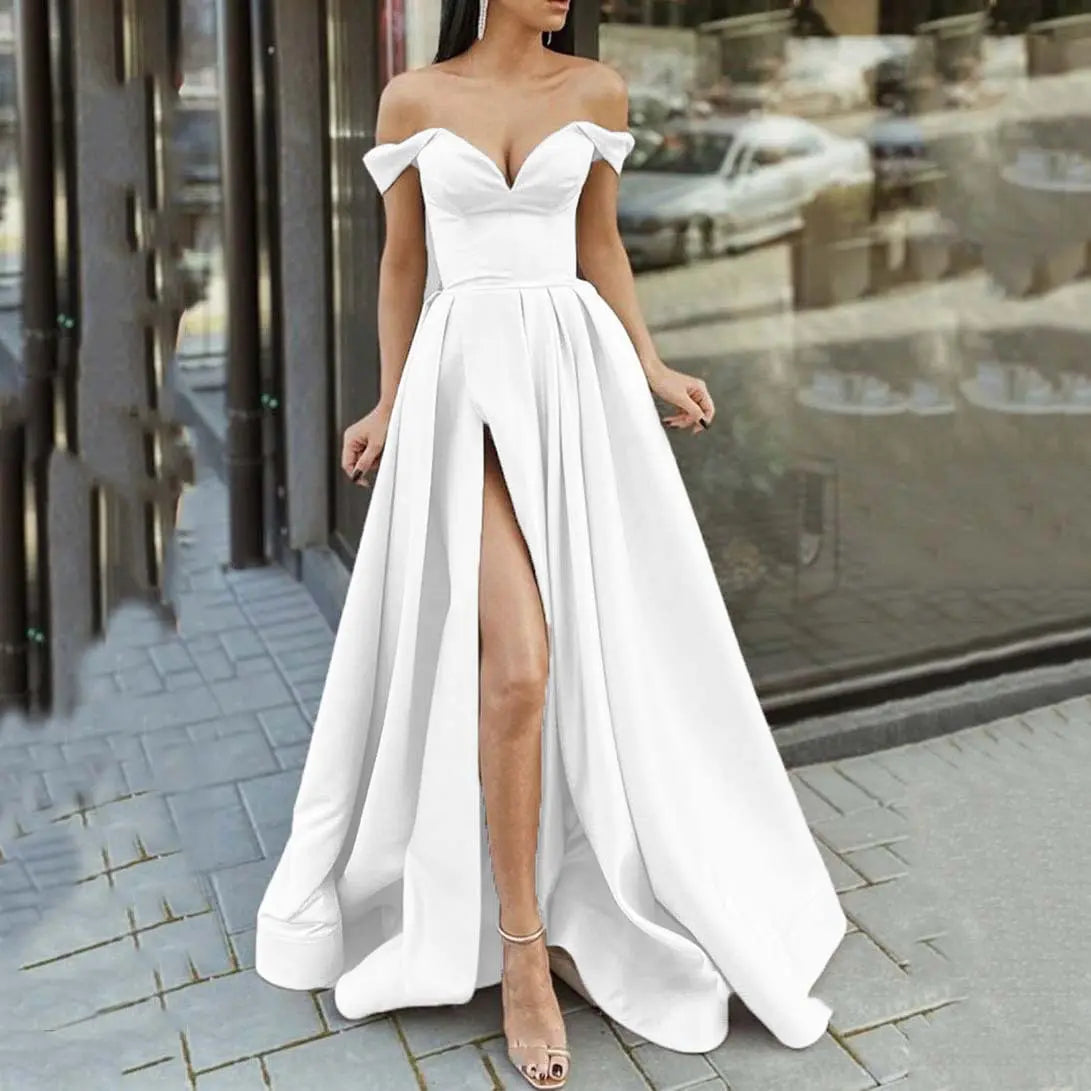 Women's Clothing Multi-color Tube Top V-neck Backless Large Swing Split Sleeveless Dress hercurva