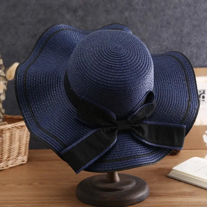 Summer Sun Hat Women Straw Hats Sunshade Panama  Fashion Bow Beach Hat Foldable Travel Caps hercurva