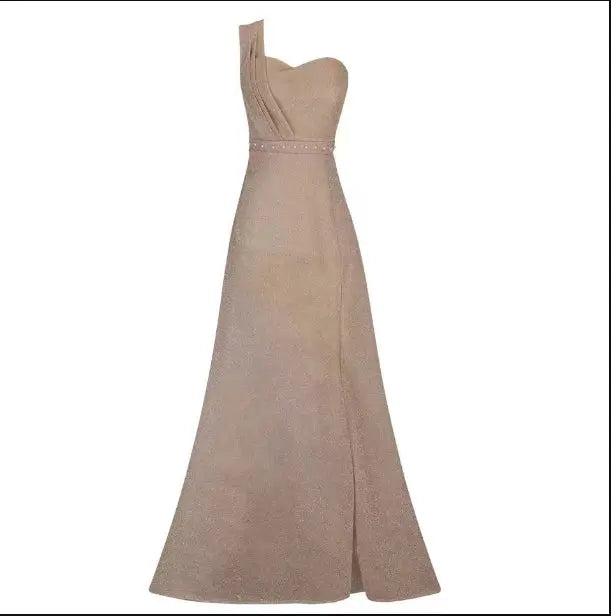 Women's Clothing One-shoulder Sleeveless Bronzing Split Dress hercurva
