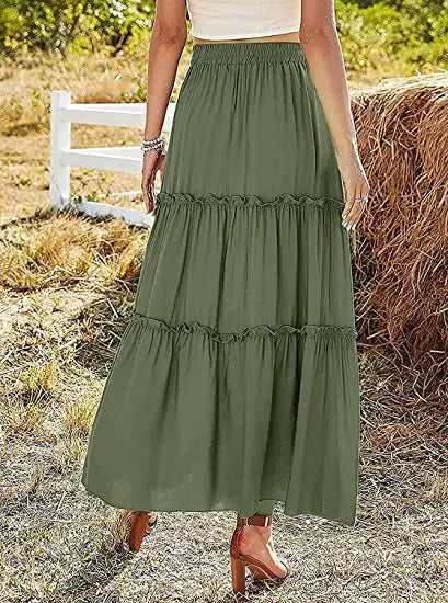 Women's Elastic High Waist A-Line Pleated Casual Maxi Dress hercurva