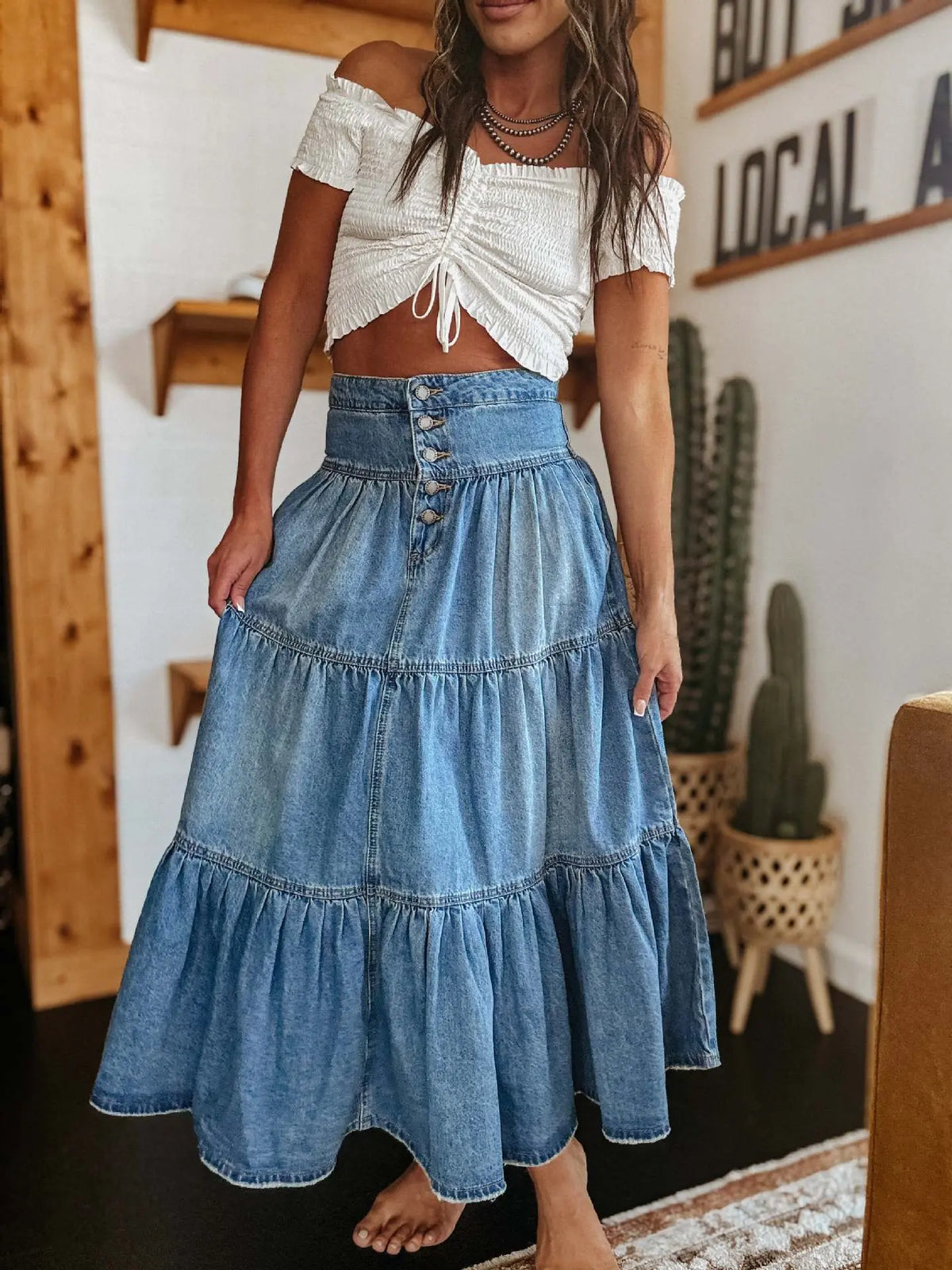 Bohemian A- Line Layered Cake Denim Skirt hercurva
