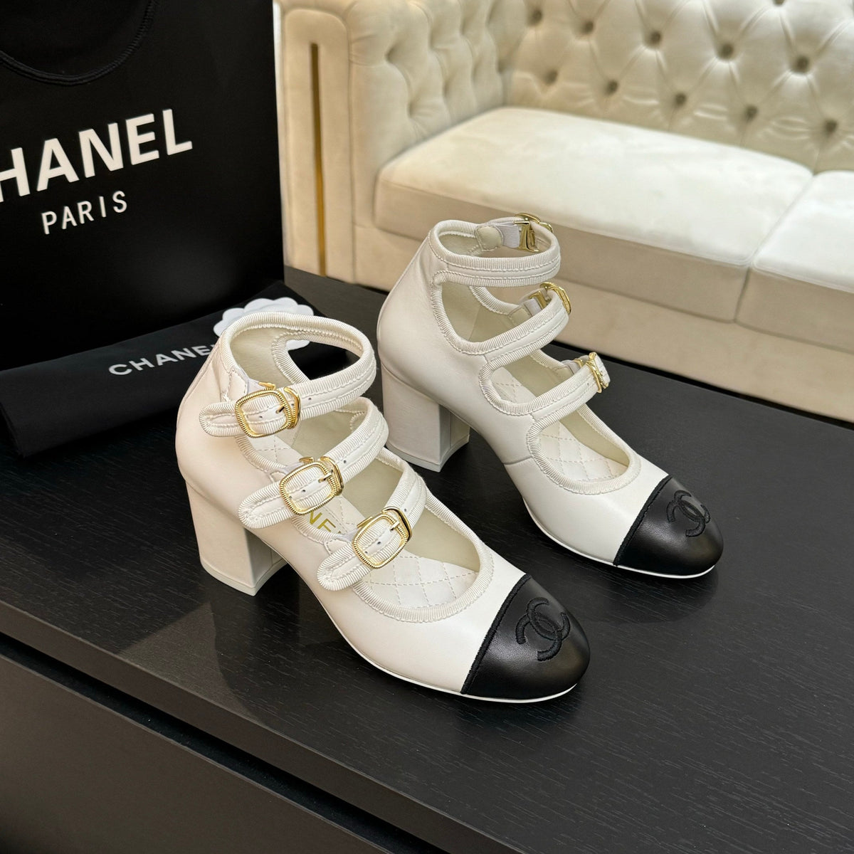CC 25S Mary Jane 70mm Triple Strap Calfskin