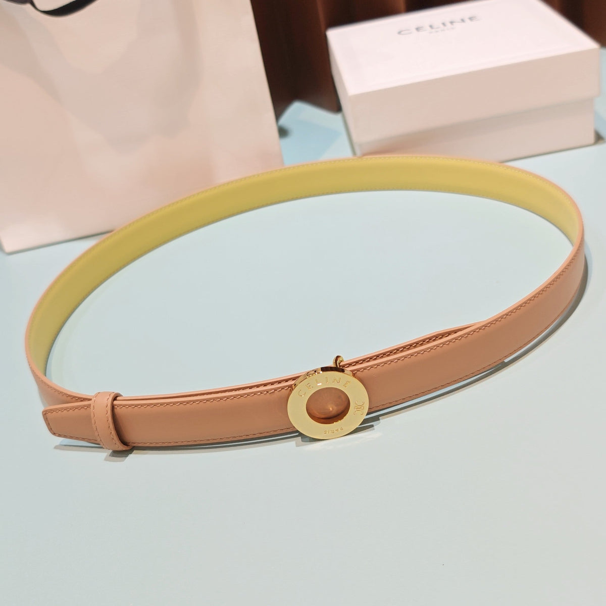 Celine 2026 Disc Buckle Reversible Strap Belt 25mm Leather 196682