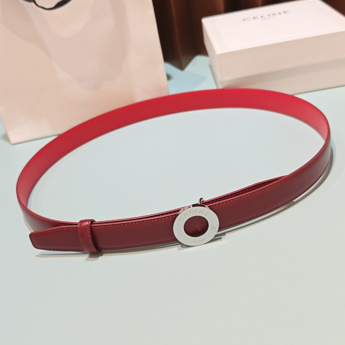 Celine 2026 Disc Buckle Reversible Strap Belt 25mm Leather 196682