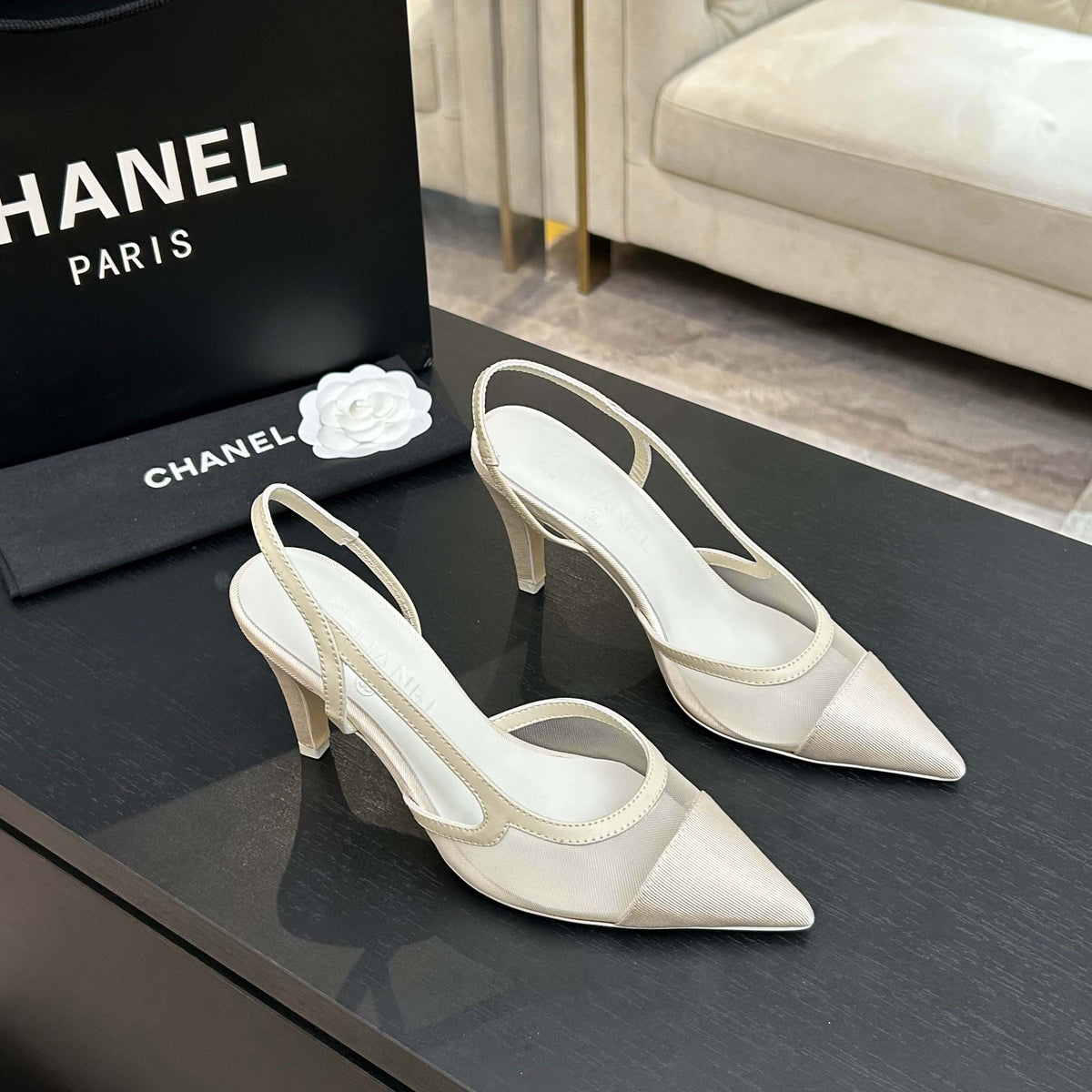 CC 2026 Slingback 70 Mesh Satin Leather