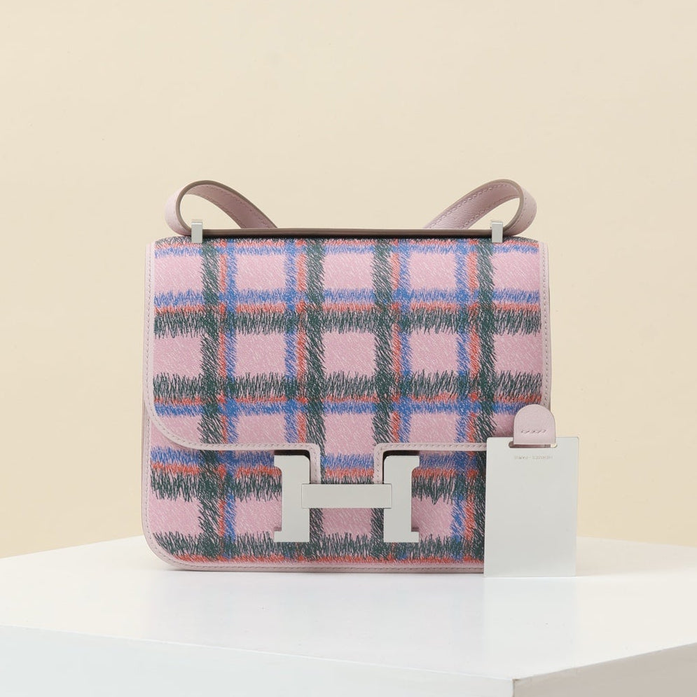 High-end Hermes 2026 Constance 18 Tartan Bag Swift Leather