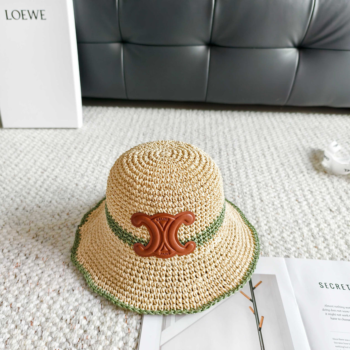 Celine Arc de Triomphe Bucket Hat Woven Leather 237207