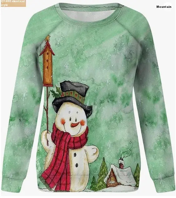Christmas European And American Women Printed Crew Neck Sweatshirt hercurva