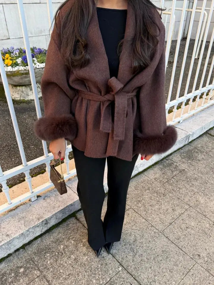 Furry Sleeves Overcoat Long Coat hercurva