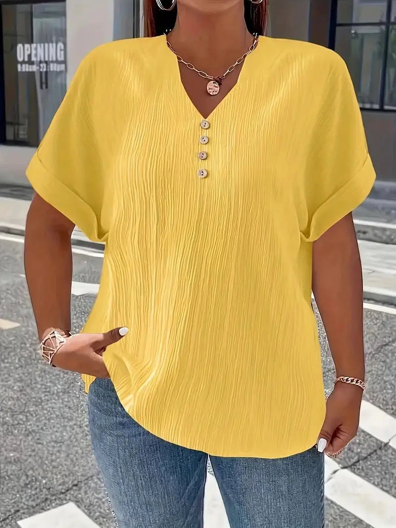 Summer Casual Women's Clothing Small V-neck Short-sleeve Top hercurva