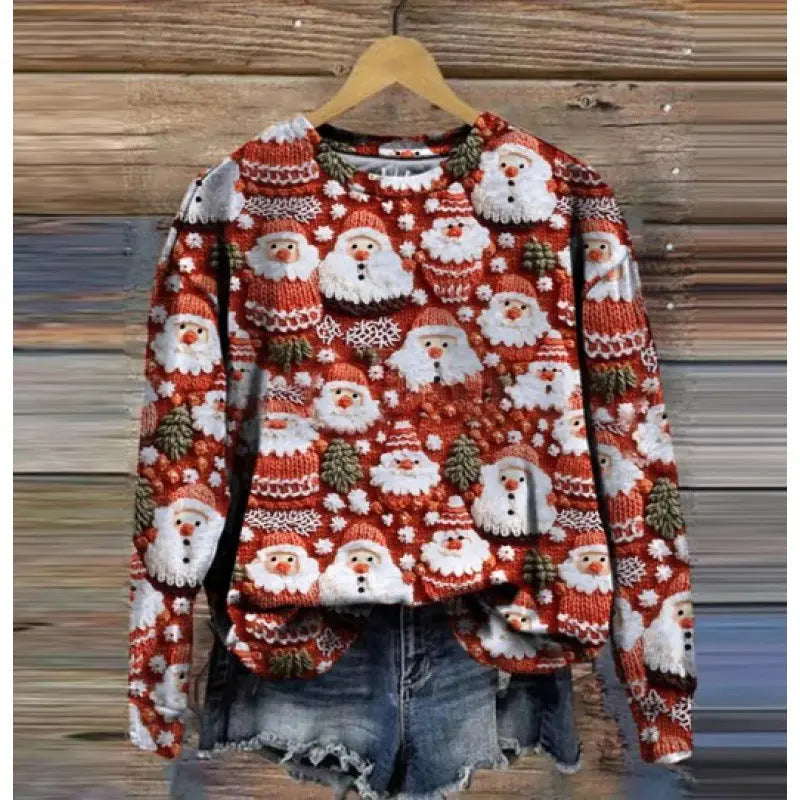 Autumn And Winter Ladies Funny Print Christmas Holiday Casual Sweatshirt hercurva