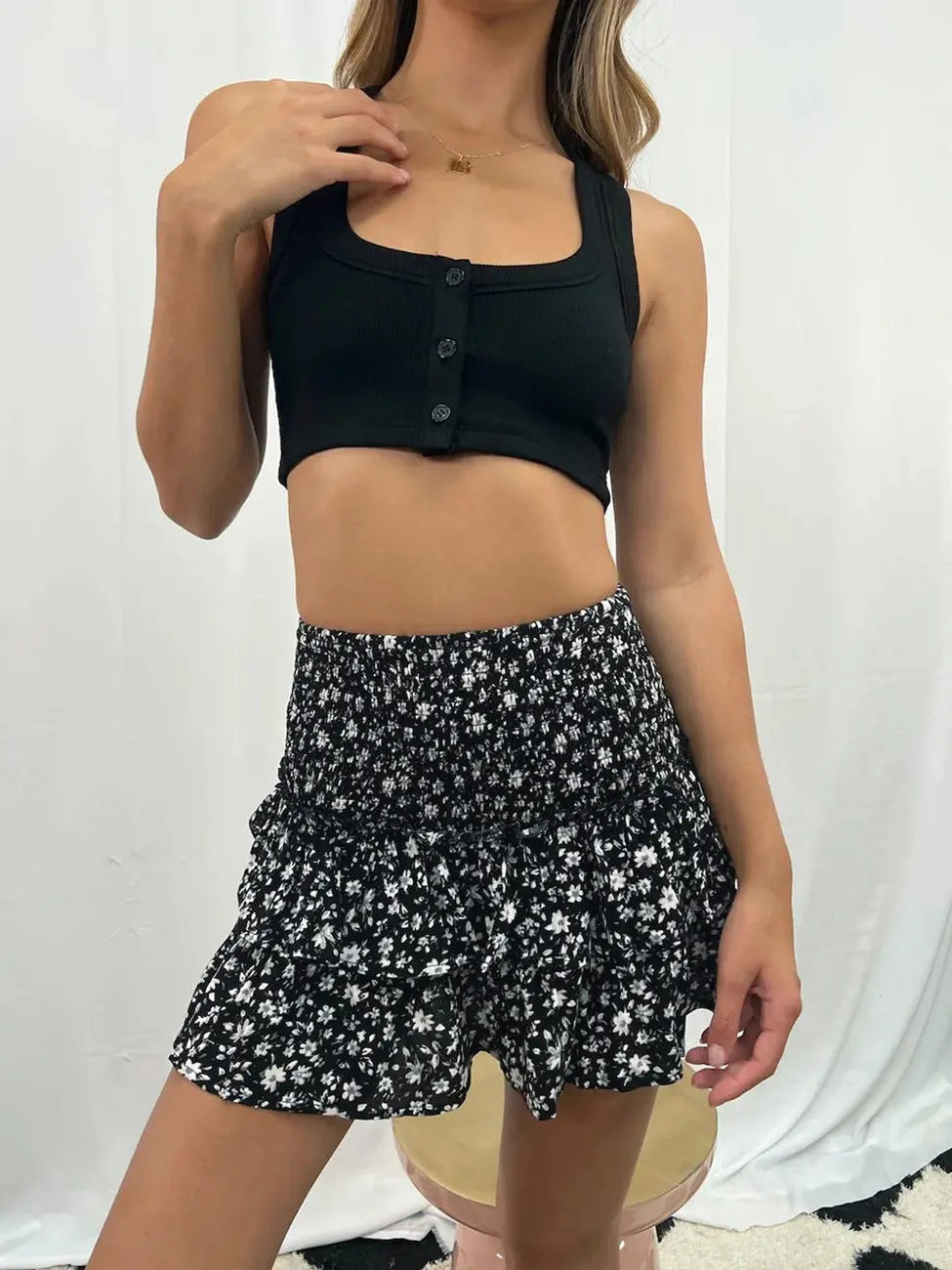 Women's Pleated Ruffles Printed Dress Fashion Floral Bohemian Short Skirt hercurva