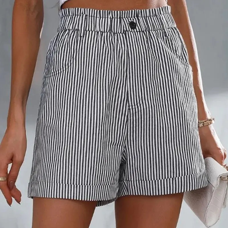 Fashion Ladies Non-stretch Stripe Shorts hercurva